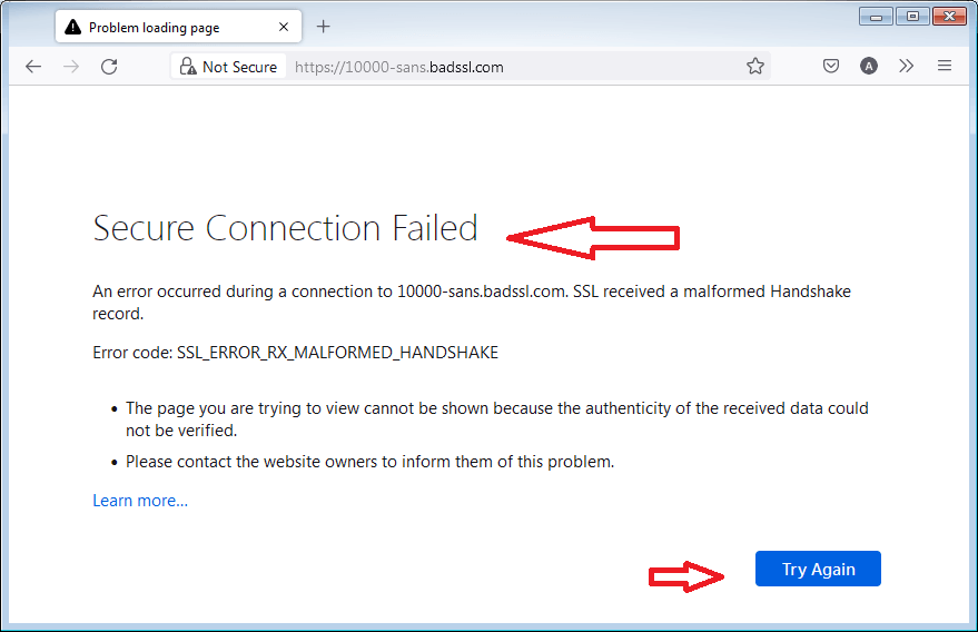 Secure connection cannot be established