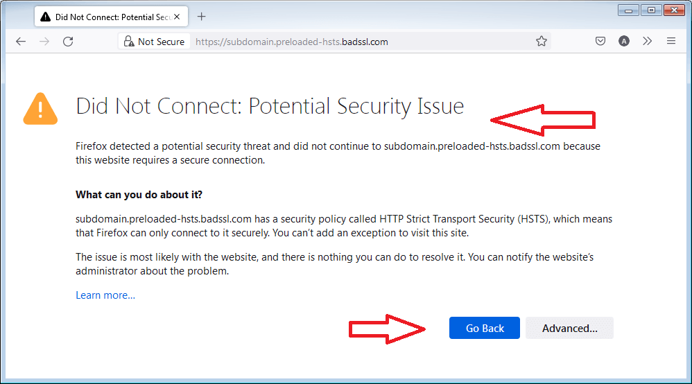 Did Not Connect: Potential Security Issue