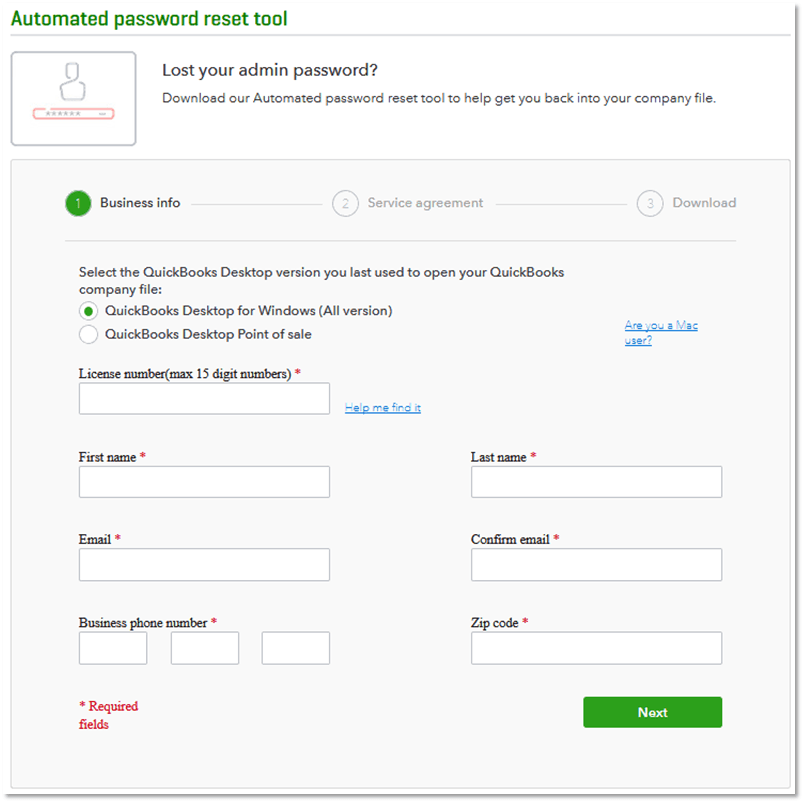 Resetting QuickBooks Admin Password