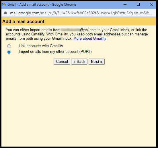 Transfer AOL Mail to Gmail (POP3)